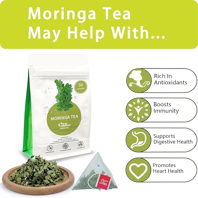 Samcci - Moringa Tea - 50 Tea Bags - Pure Moringa Leaves, Herbal Tea for Supporting Digestion & Immune System - Non-GMO - Vegan - Caffeine-Free - Natural Herbal-StrideForce Fitness