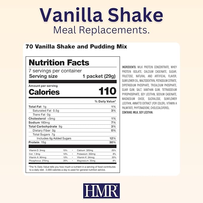 HMR 70 Plus Vanilla/Chocolate Shake & Pudding Mix | Meal Replacement Powder | Lactose-Free | 15g Protein | Easy to Make | Low Calorie | 7 Servings Per Box-StrideForce Fitness