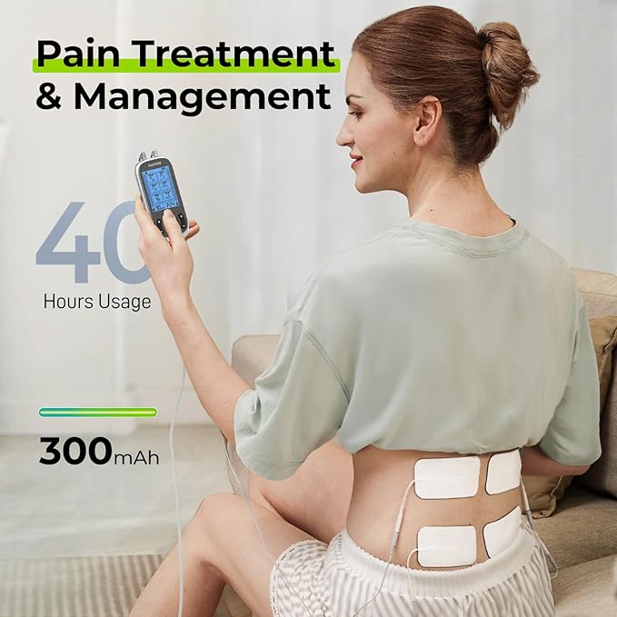 AUVON 3-in-1 TENS Unit Muscle Stimulator, EMS Massage Machine with 40 Intensities for Gradual Shoulder, Sciatica, Back Pain Relief, 24 Modes Rechargeable Electronic Pulse Massager with 12 TENS Pads-StrideForce Fitness