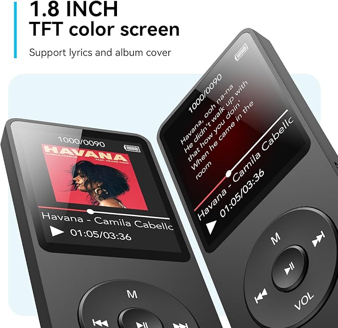 AGPTEK A02 MP3 Player with Bluetooth 5.3, 1.8 inch Screen Portable Music Player with Speaker, FM Radio, Voice Recorder, Supports Expanded Up to 128GB(Black, 32GB)-StrideForce Fitness