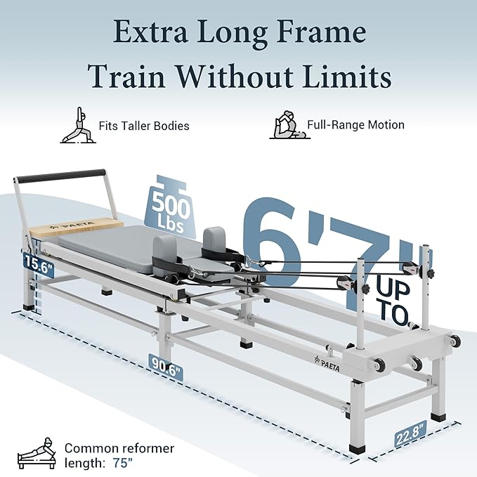 PAETA Pilates Reformer, 91" Foldable Reformer Pilates Machine with Adjustable Reformer Heights, Pilates Equipment with Piano Wire Spings and Jump Boards-StrideForce Fitness