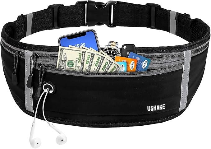 USHAKE Slim Running Belt, Workout Fanny Pack for Men Women,Exercise Waist Pack for Apple iPhone Holder, Runner Belt for Running Walking Cycling Camping Gym-StrideForce Fitness