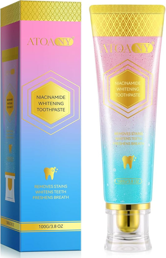 Niacinamide Whitening Toothpaste – Intensive Triple Whitening Toothpaste for Deep Stain Removal, Fresh Breath, Natural Mint & Peach Flavor, Gentle Formula Improves Gum Health, 3.5oz