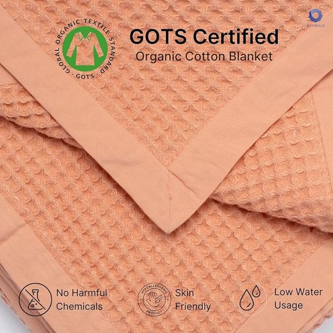GOTS Certified Organic Cotton Waffle Weave Blanket, King Bed Blanket,108"X90" Cozy Throw Blanket for Couch, Modern Home Decor, Throw Blankets,Comfy Waffle Blanket, Soft Bed Blankets -Sun Bay-StrideForce Fitness