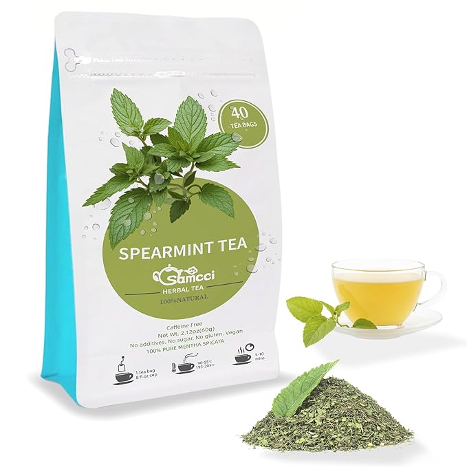 Samcci - Spearmint Tea Bags, 40 Teabags, 1.5g/bag - Pure Spearmint Leaves - Non-GMO - Caffeine-free Herbal Tea - Hormone Balance & Support Digestion & Natural Breath Freshener-StrideForce Fitness