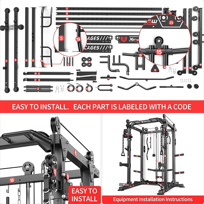 Power Cages Multi-Purpose Squat Rack with Cable Crossover System, Matching Weight Bench, Olympic Barbell Weight Set for Garage and Home Gyms-StrideForce Fitness