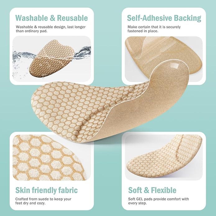 Metatarsal Pads for Women, Ball of Foot Cushions, Heel Inserts, High Heel Comfort Pads (2 Pairs), Anti Slip, Invisible Design-StrideForce Fitness