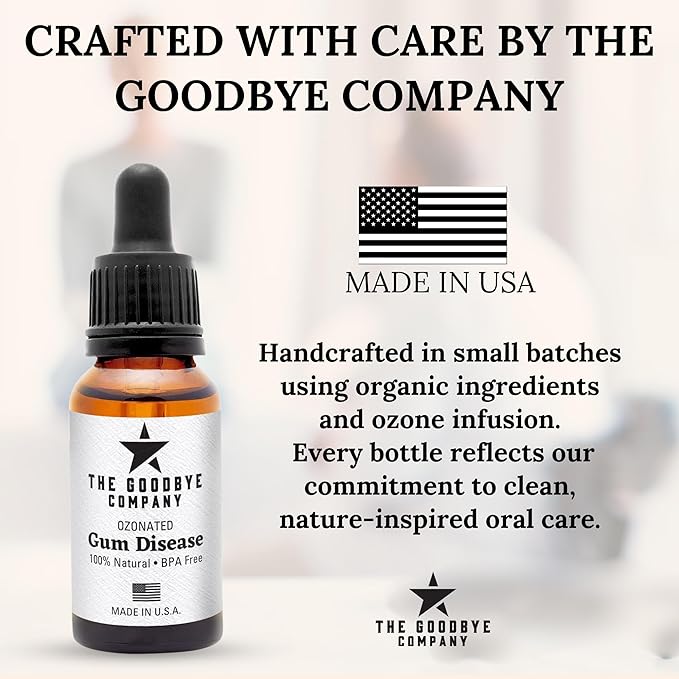 The Goodbye Company Ozonated Gum Treatment Oil – Home Remedy for Periodontal Disease & Gingivitis Relief – 100% Pure Clove & Neem Essential Oils for Healthy Gums, Soothes Pain & Stops Bleeding – 15 ml