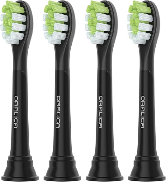 Japanese Brand Whitening Replacement Toothbrush Heads, Compatible with Philips Sonicare Click-on Handles, 4 Pack, Medium, with Tongue Cleaner (CA668, Black)