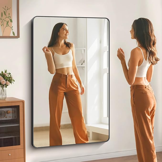 60" x 40"Bathroom Mirror, Matte Black Wall Mirror with Metal Frame, Decorative Rectangular Vanity Mirror for Bedroom Bathroom Living Room Entryway (Horizontal/Vertical)-StrideForce Fitness