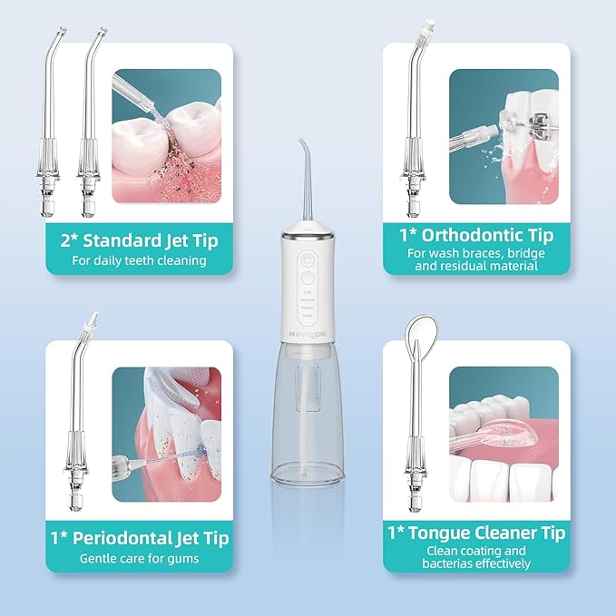 Water Flossers for Teeth, Cordless 360ML Larger Tank 4 Mode IPX7 Waterproof Oral Irrigator, Rechargeable 5 Jet Tips Dental Flosser for Brace, Implants & Sensitive Gums, Home&Travel Use
