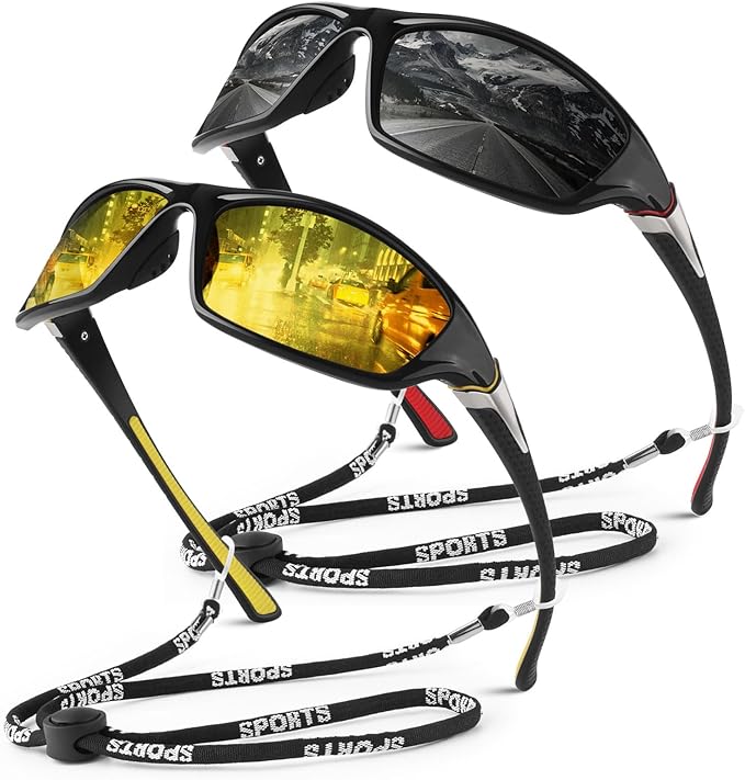 Polarized Sports Sunglasses for Men Women,Fishing Driving Rectangular Goggles UV400 Protection-StrideForce Fitness