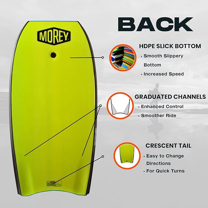 MOREY® Cruiser, The Original Bodyboard; 42.5 in Full Size Body Boards for Beach, for All Skill Levels, Engineered with HDPE Slick Bottom for Speed, Front Deck Contours for Grip (2025 Model)-StrideForce Fitness