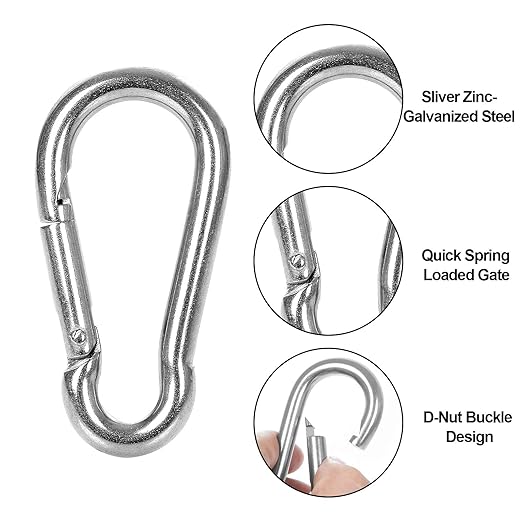 60 Pack M8 x 3-1/8inch Spring Snap Hooks Heavy Duty Carabiner Clips Galvanized Steel Quick Link Clip for Camping Hiking Traveling Outdoor Swing Gym, 500Lbs Capacity1-StrideForce Fitness