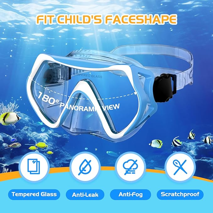 Snorkeling Gear, Dry Snorkel Set180° Panoramic Wide View,Anti-Fog Scuba Diving Mask, Professional Snorkeling Gear for Free Breathing, Swimming, Diving-StrideForce Fitness