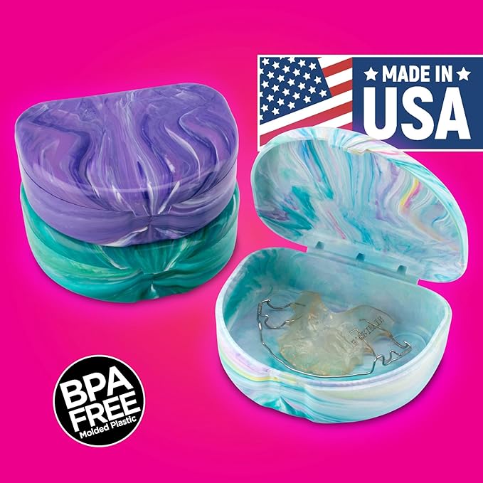 Practicon Marble Retainer Cases, Orthodontic Aligner Case, Mouth Guard Holder (3 Pack) (Mermaid)
