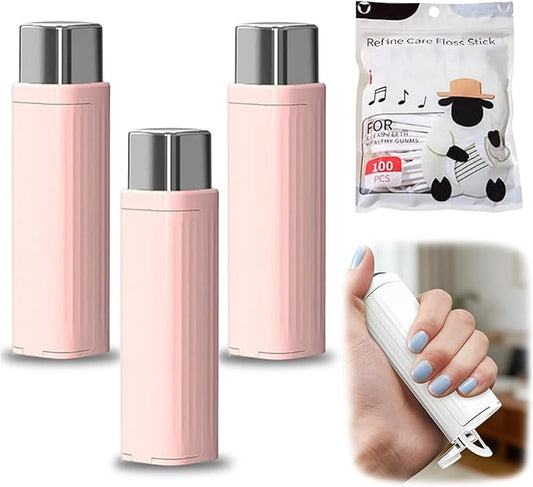 Portable Floss Dispenser with 100 Pcs Dental Floss, 2026 New Dental Floss Dispenser Dental Floss Picks Case, Refillable Automatic Travel Floss Pick Organizer Pocket Floss Boxes (3 Pcs Pink)