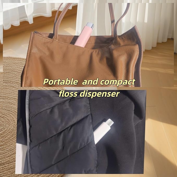 Portable Floss Dispenser, Upgrade Refillable Floss Pick Dispenser with 100 Picks, Automatic Dental Floss Pick Case, Refillable Floss Pick Box for Teeth Cleaning and Oral Care, Travel (Pink)