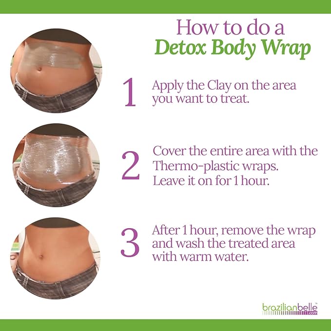 Brazilian Belle Detox Clay Body Wraps for Body Firming & Skin Tightening – Anti-Cellulite Stomach Wraps with Bentonite Clay & Aloe Vera – Complete Firming Cream Skincare Kit with up to 12 Applications-StrideForce Fitness