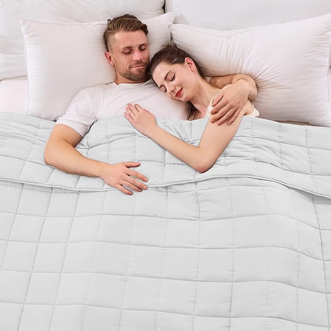 King Size Weighted Blanket for Adults (25 lbs, 80” x 87”, White) Cooling Heavy Blanket for Sleeping Perfect for 240-260 lbs, Breathable Blanket for Adults & Couple All Season, Machine Washable-StrideForce Fitness