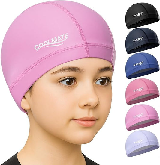 COOLMATE Fabric Swim Cap for Adult Women Men Kid 3 4 6 8 14 16, Silicone Water Resistant Layer, Cloth Swim Cap Gifts for Swimmers, Lightweight for Pool, Lap Swimming (1 pc)-StrideForce Fitness