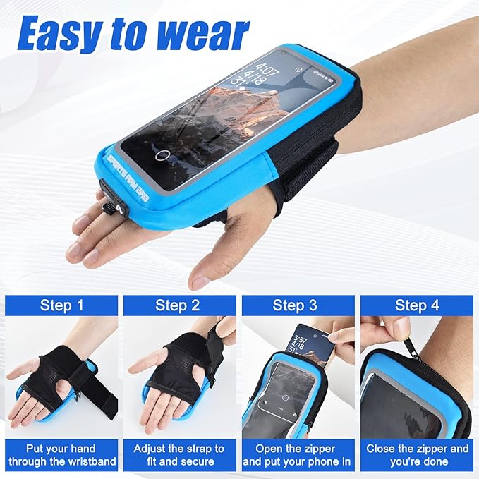 Phone Holder for Running, Running Armband Phone Holder with Carabiner, Phone Armbands for iPhone 16 15 14 13 12 11Pro Max & Galaxy S25/S24/S23, Cell Phone Armband Up to 6.8'' Phone (Blue)-StrideForce Fitness