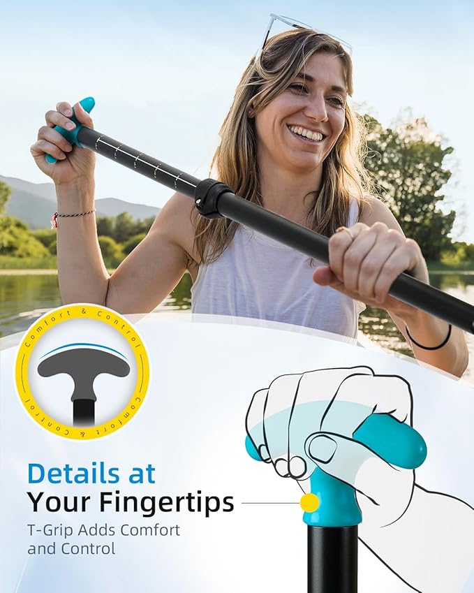 OCEANBROAD Canoe Paddle, Adjustable from 4'3''to 5'3''/130cm to 160cm Aluminum Shaft with Plastic Blade for Canoeing Boating Kayaking, 3-Piece Floatable Oar-StrideForce Fitness