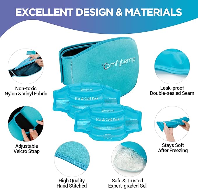 Comfytemp Ice Pack for Back Pain Relief, 2 Packs, FSA Eligible, Reusable Gel Lower Back Wrap Ice Brace for Sciatica Injuries, Hot Cold Compression for Lower Lumbar, Waist, Men Women After Surgery Gift-StrideForce Fitness