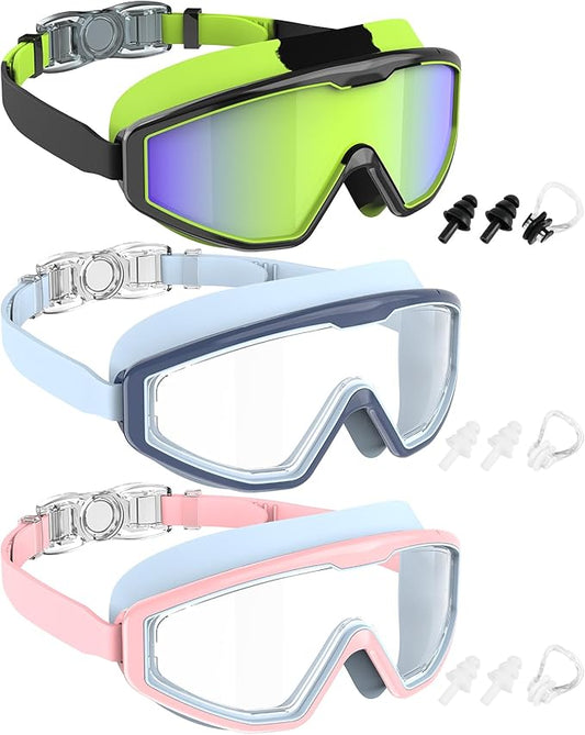 NSSIW Swim Goggles Swimming Kids-Goggles: Anti Fog No Leak with Nose Clip Earplugs for Girls Boys Youth 6-14 3 Pack-StrideForce Fitness