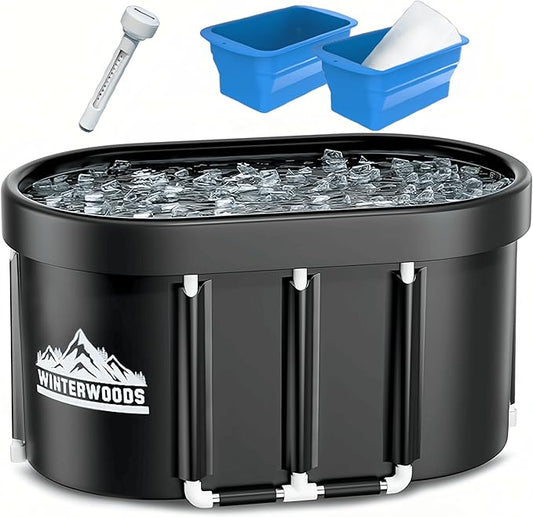 XL Ice Bath Tub For Athletes - 129 Gallon Oval Shaped Durable Frame - Recovery Cold Plunge & Cold Water Therapy - Portable Build - Easy Installation - Includes Two Collapsible Ice Molds & Thermometer-StrideForce Fitness