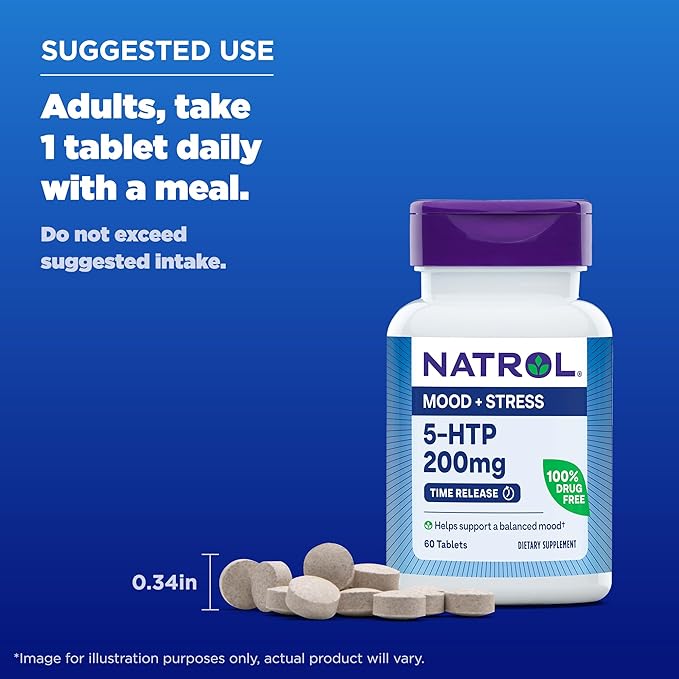 Natrol 5-HTP 200mg, Dietary Supplement Helps Support a Balanced Mood, 60 Time Release Tablets, 60 Day Supply-StrideForce Fitness