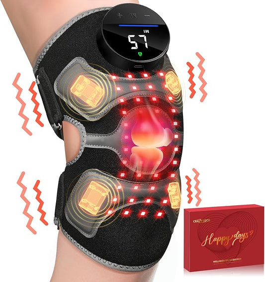 Upgraded Red Light Therapy Knee Brace - FSA HSA Eligible Knee Massager with 4 Vibration Areas, 660nm&850nm, Near Infrared Red Light Therapy Heated Device for Knee Elbow Shoulder Pain-StrideForce Fitness