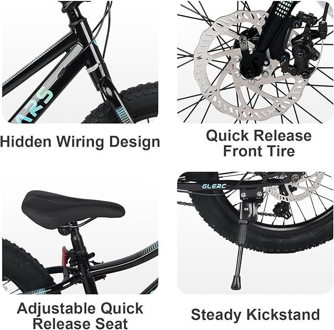 Glerc Mars Kids Mountain Bike, 20 24 Inch Fat Tire Bike for Teen Ages 6-14 Year Old, Bicycle with 2.8-Inch Wide Tires and 6 Speed Drivetrain, Multiple Colors-StrideForce Fitness