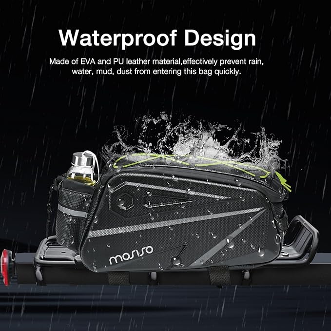 MOSISO Bike Rack Bag, Waterproof Bike Rear Rack Handbag Bicycle Trunk Bag, 14L EVA Mountain Bicycle Rear Seat Storage Saddle Pouch Cycling Luggage Pouch with Shoulder Strap, Lime Green-StrideForce Fitness