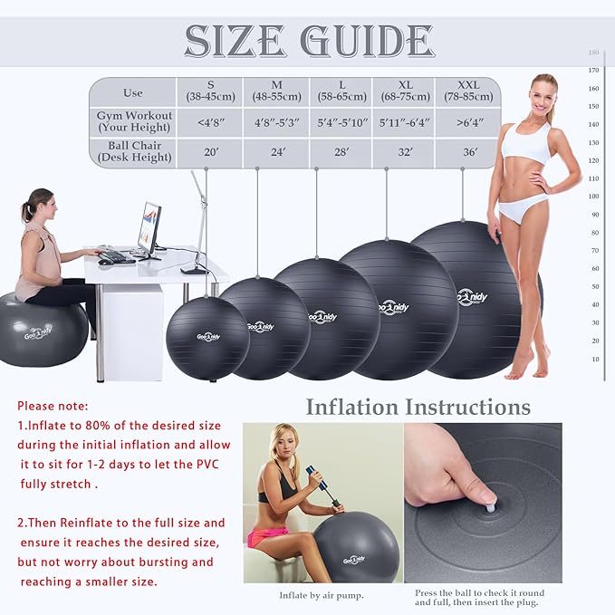 Soft Exercise ball, Anti-Burst Yoga Ball Chair Supports 2200lbs, Workout Equipment w/ Pump for Women Pregnancy, Medicine, Birthing, Physical Therapy, Stability, Excersing, Birth, Swiss, Fitness, Gym-StrideForce Fitness