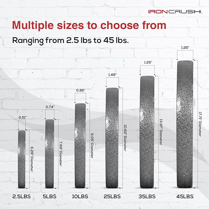 Cast Iron Olympic Weight Plates – Free Weights with 2-inch Hole & Anti-Rust Hammertone Finish - Ideal for Strength Training, Crossfit Equipment & Home Gym Set – Sold in Pairs - 2.5LB–45LB-StrideForce Fitness