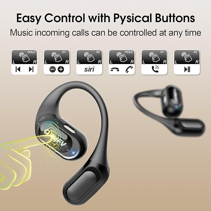 Open Ear Headphones, Bluetooth 5.4 Headphones Sports, Premium Sound with HD Mic Wireless Earbuds, 48H Playtime LED Power Display Ear Buds, IPX7 Lightweight Comfort Earphones for Running, Working-StrideForce Fitness