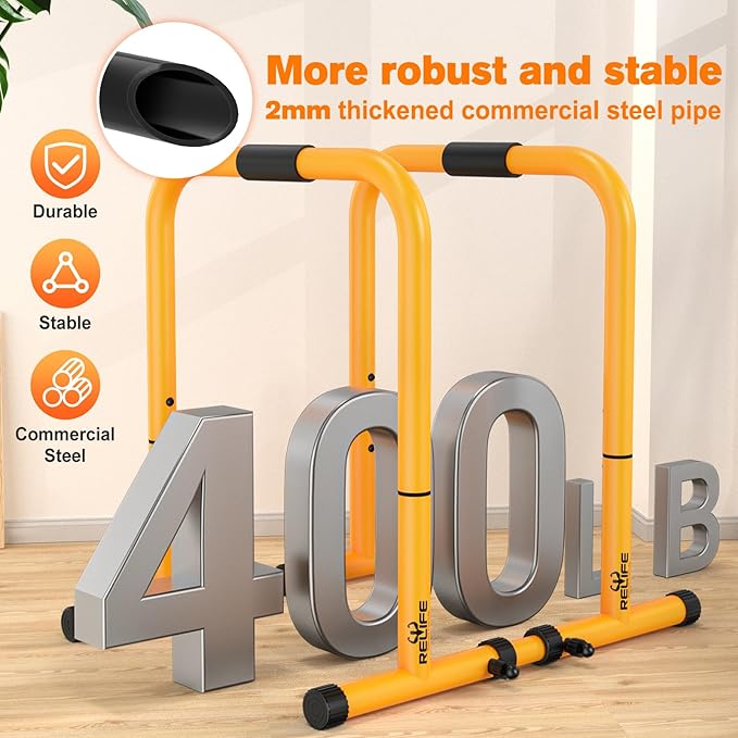 RELIFE REBUILD YOUR LIFE Dip Station Functional Heavy Duty Dip Stands Fitness Workout Dip bar Station Stabilizer Parallette Push Up Stand-StrideForce Fitness