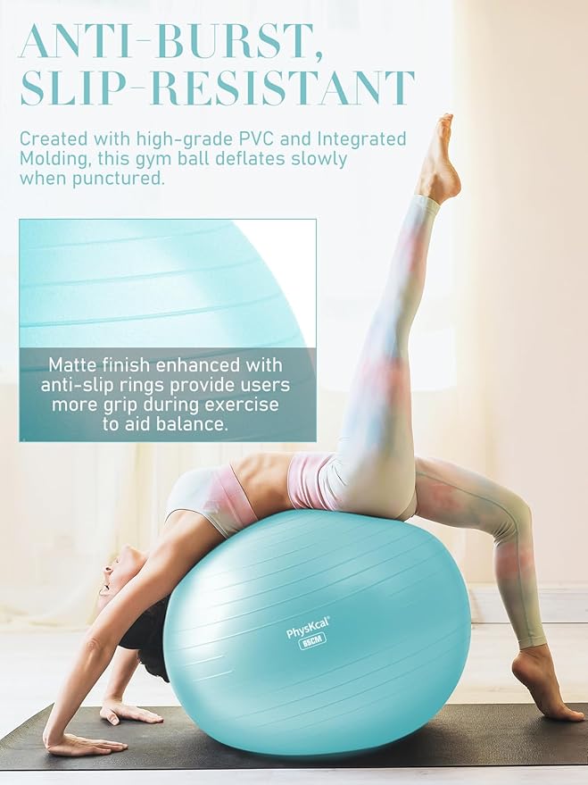 Yoga Ball for Exercise, Pilates Set, 4 Sizes Fitness Ball for Workout, Birthing, Pregnancy, Physical Therapy- Pump Included-StrideForce Fitness