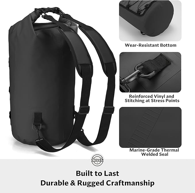 STOVER 5/10/25/30/40/55L Waterproof Backpack- Floating Dry Bag for Kayaking, Travel, Beach, Hiking, & Camping, Men/Women-StrideForce Fitness