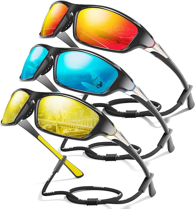 3 Pack Polarized Sports Sunglasses for Men, Mens Sunglasses Wrap Around UV400 Protection for Cycling Fishing Driving-StrideForce Fitness