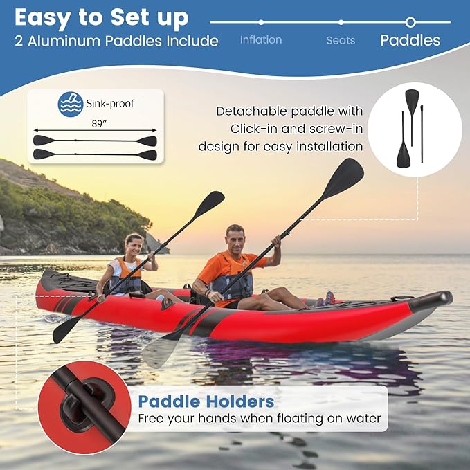 S AFSTAR Inflatable Kayak, 2 Person Canoe with 507 lbs Capacity, Drop-Stitch Floor, All Accessories & Carry Bag, 12.5 ft Large Sit in Tandem Kayak for Fishing, Camping & Exploring for Adults-StrideForce Fitness