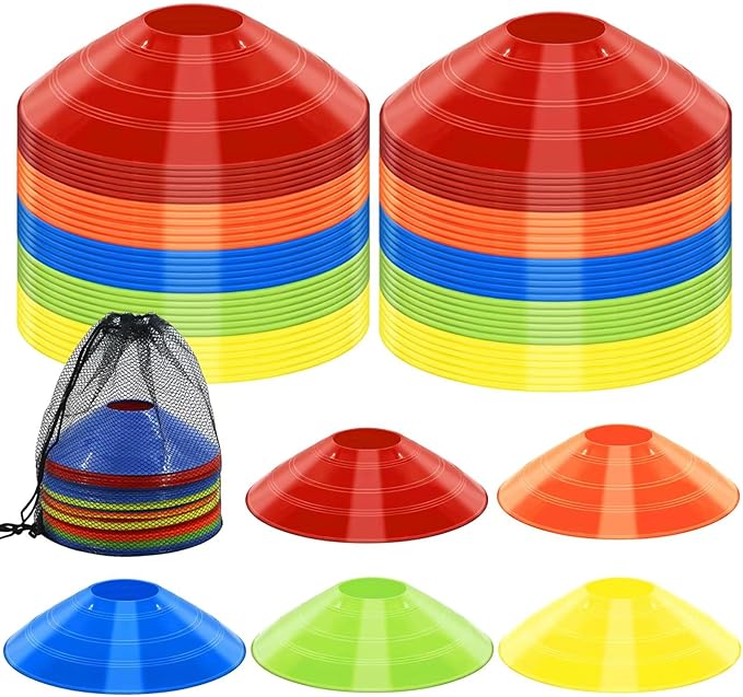 60/30 Pack Soccer Training Cones - Agility Cones with Carry Bag, Sturdy Disc Cones for Sports Training, Soccer, Football, Basketball, Indoor Outdoor Sports, Festive Events, Field Cone Markers-StrideForce Fitness