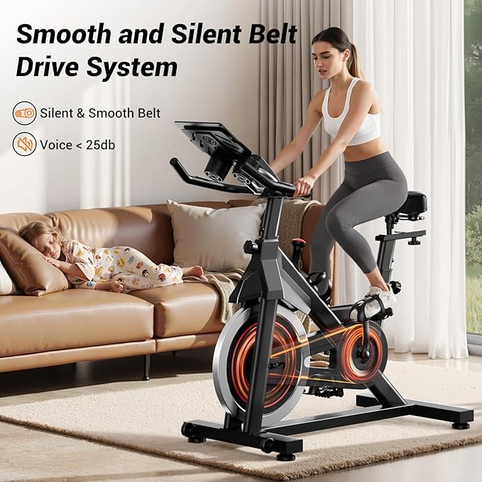 CURSOR FITNESS Exercise Bike, Stationary Bikes for Home, 300 LBS Capacity, Workout Bike with Silent Belt Drive, Indoor Cycling Bike with Extra Comfort Seat/IPad Mount/3 Bottle Holders-StrideForce Fitness