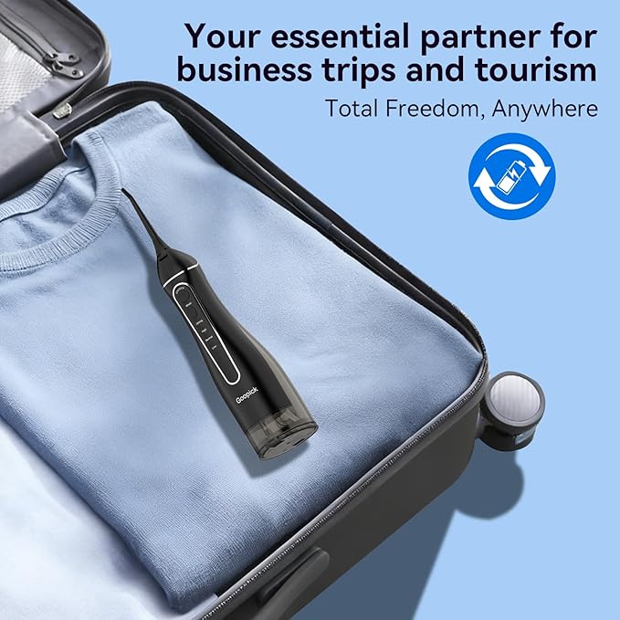 Cordless Portable Water Flosser with 300ML Tank: Rechargeable Oral Irrigator with 5 Tips for Travel, Braces Care and Sensitive Gums, IPX7 Waterproof Teeth Cleaning Device(Black)