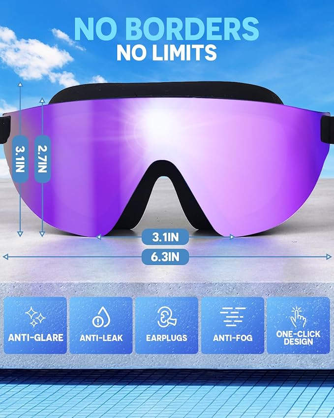 Swim Goggles, Frameless Wide View Swimming Goggles, Anti-Fog Anti-UV No Leaking Pool Goggles for Men Women Adult-StrideForce Fitness