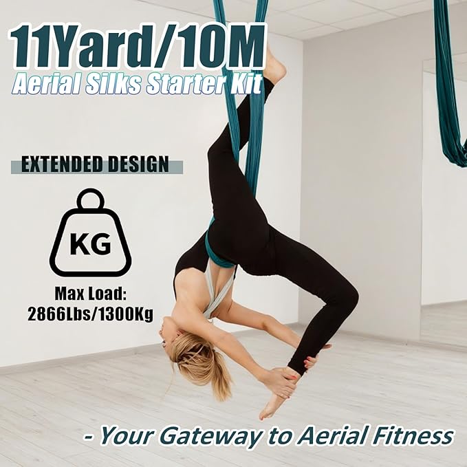 Aerial Silks Kit & Aerial Yoga Hammock - 11Yd Premium Fabric Hardware - Easy Setup for Flying Yoga, Aerial Swing & Fitness - Supports Up to 14ft Rigging-StrideForce Fitness
