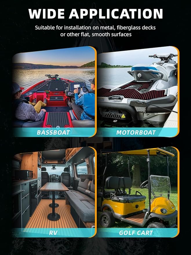 FOCEAN Boat Flooring EVA Foam Boat Decking Faux Teak Marine Flooring Boat Mat Boat Carpet Sheet for Motorboat RV Yacht Kayak Surfboard, 94.5"x 47.2"/35.4"/23.6"/15.7"-StrideForce Fitness