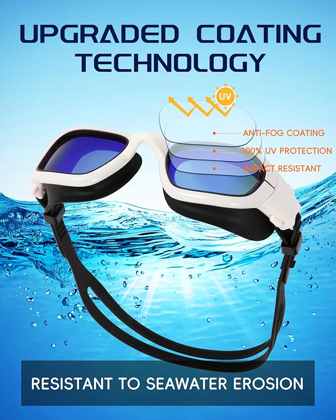 Swim Goggles, Goggles Adult with Swimming Cap, Nose Clip & Ear Plugs, UV Protection Anti-Fog Lens and Case for Adult-StrideForce Fitness