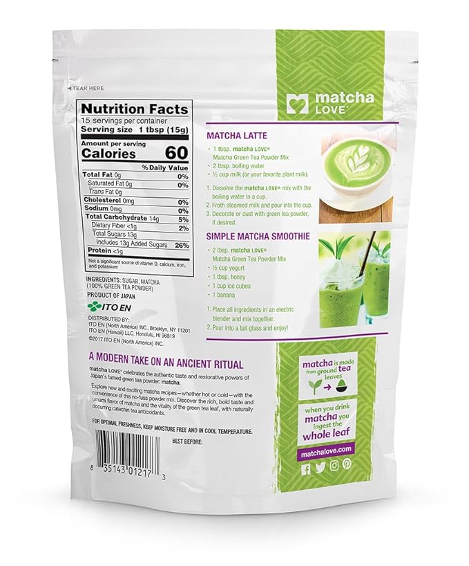 Matcha Love Green Tea Powder Packet, Sweetened, 8 Ounce-StrideForce Fitness